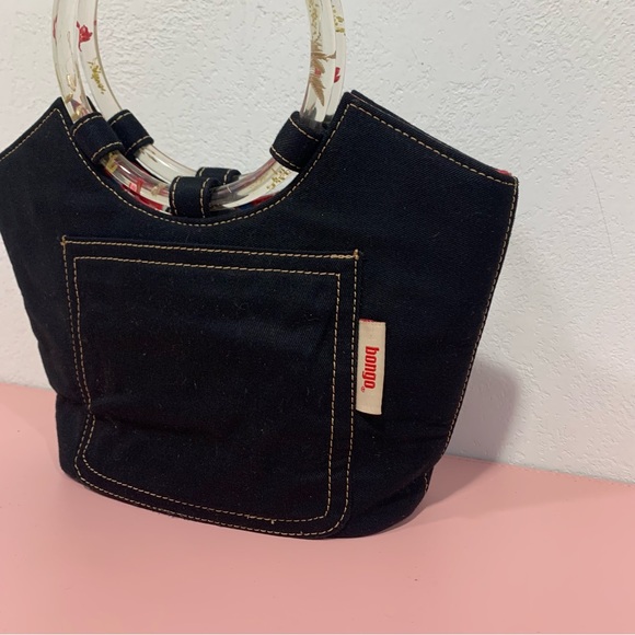 Bongo Black Handbag y2k Plastic handle dried flowers - Picture 2 of 10